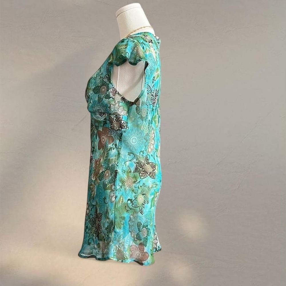 Reitman’s Floral V-Neck Turquoise Whimsical Dress - Picture 3 of 4